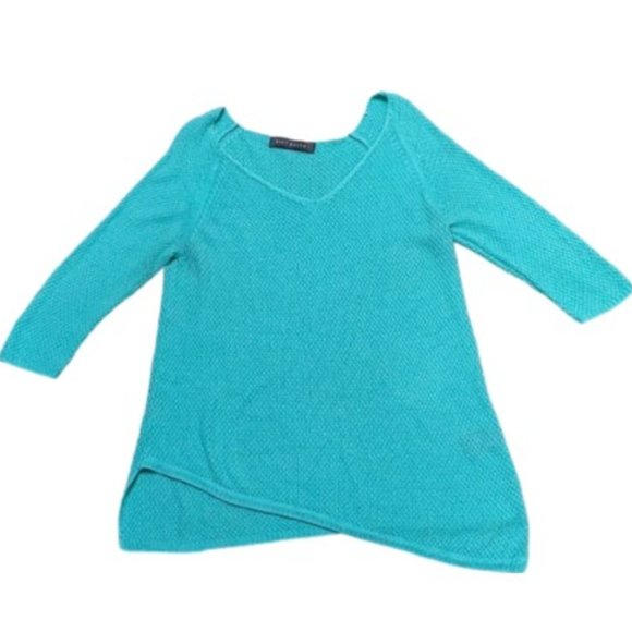 SUZY SHIER asymetrical spring autumn light green knit top long sleeves s… - Picture 1 of 9